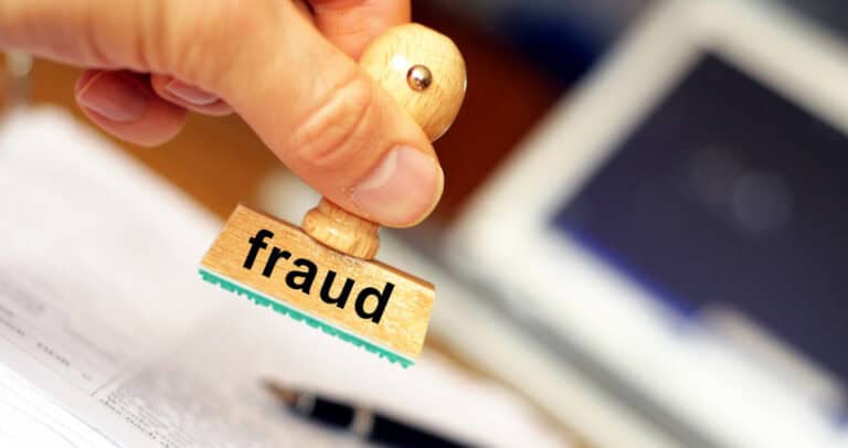 Concept photo of person stamping allergy testing papers with a fraud stamp