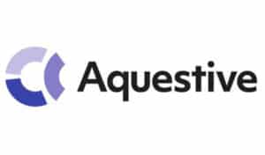 Logo of Aquestive Therapeutics featuring a stylized circular design in shades of blue followed by the name "Aquestive" in bold black lettering on a white background.