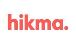 The image shows the word "hikma" in lowercase, bold red-orange lettering on a white background.