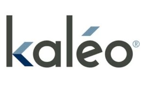 The image shows the word "kaléo" in lowercase letters. The logo features a stylized design with a small triangle over the letter 'e' and a geometric shape incorporated into the letter 'k'.