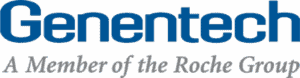 Genentech logo with the text “Genentech” in blue and “A Member of the Roche Group” in gray underneath.