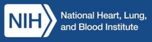 Logo of the National Heart, Lung, and Blood Institute. The image has a blue background with the white NIH logo on the left and the organization’s name written in white text on the right.