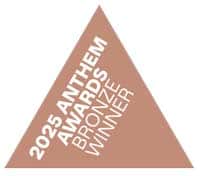 A bronze triangle with the text "2025 Anthem Awards Bronze Winner" written diagonally in white capital letters.