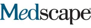 The image displays the Medscape logo with "Med" in blue and "scape" in black, using a serif font on a white background.
