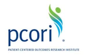 PCORI logo with blue text reading “pcori” and “Patient-Centered Outcomes Research Institute.” A green and blue abstract figure appears above the text.