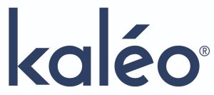 The image shows the logo for Kaléo, a pharmaceutical company. The word "kaléo" is written in lowercase dark blue letters, with an accent over the letter "e" and a registered trademark symbol next to it.