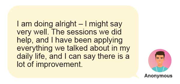 Free Asthma Coach Program 14 A speech bubble with a message about improved well-being after helpful sessions. Below the bubble is an illustrated person labeled "Anonymous.