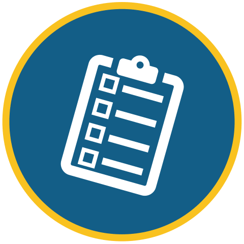 Control Your Asthma 17 A blue circle with a yellow border contains a white clipboard icon with four checkboxes and lines, representing a checklist or to-do list.