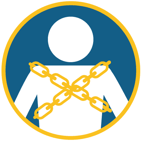 Control Your Asthma 10 A simplified human figure with yellow chains crossed over its chest inside a blue circle outlined in yellow.