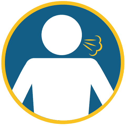 Control Your Asthma 8 A simple graphic of a person shown from the shoulders up with a puff of air coming from their mouth, indicating breathing or exhaling, inside a blue circle bordered with yellow.