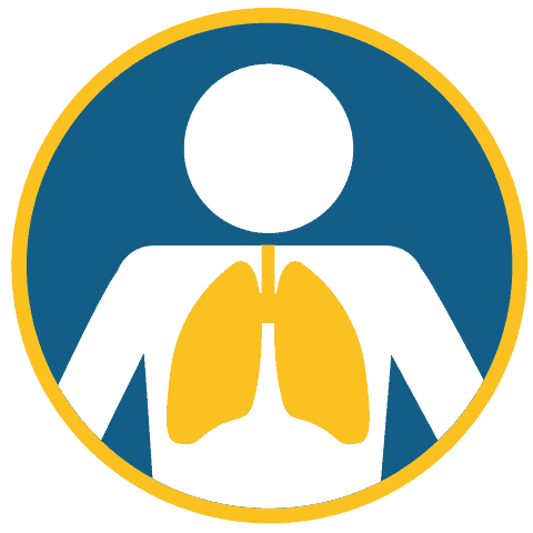 Control Your Asthma 11 A simple graphic of a person with highlighted yellow lungs inside their chest, shown within a blue circle bordered by yellow.