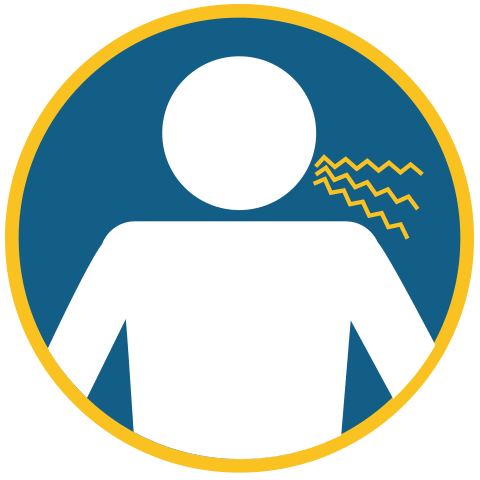 Control Your Asthma 9 A simple icon of a person with zigzag lines near their neck, indicating neck pain or discomfort, inside a blue circle with a yellow border.