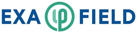Logo with the words “EXA FIELD” in blue, separated by a green circle containing a stylized “phi” symbol in the center.