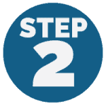 Blue circle with the words “STEP 2” in bold white letters, indicating the second step in a sequence or process.
