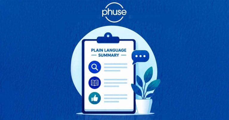 graphic of clipboard with Plain Language Summaries in the title. PHUSE logo on top